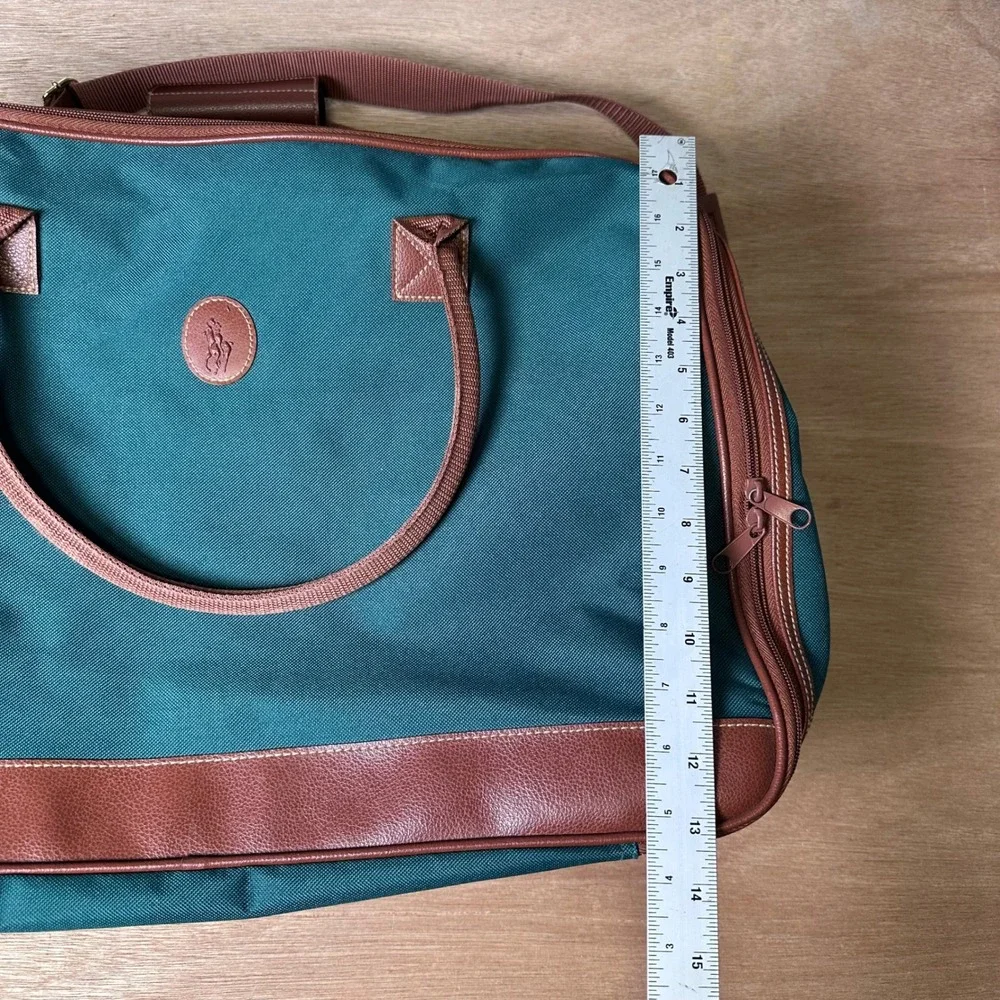 Polo Ralph Lauren Green Canvas Duffle Bag Brown Trim Weekender Travel Bag